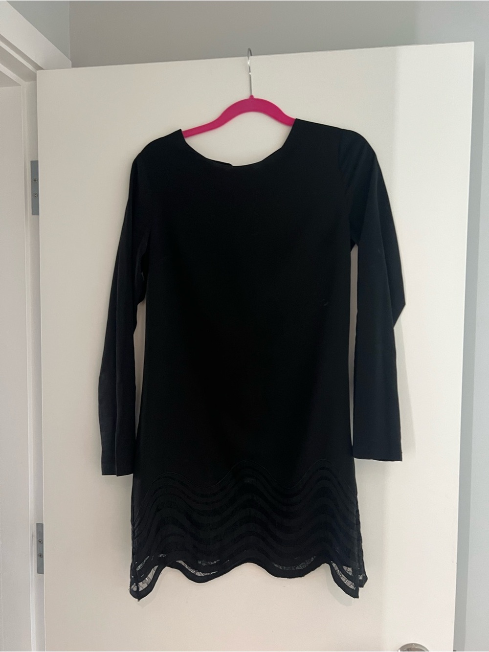 Marciano Black Long Sleeve Mini Dress Sheer Wave Hem Size S